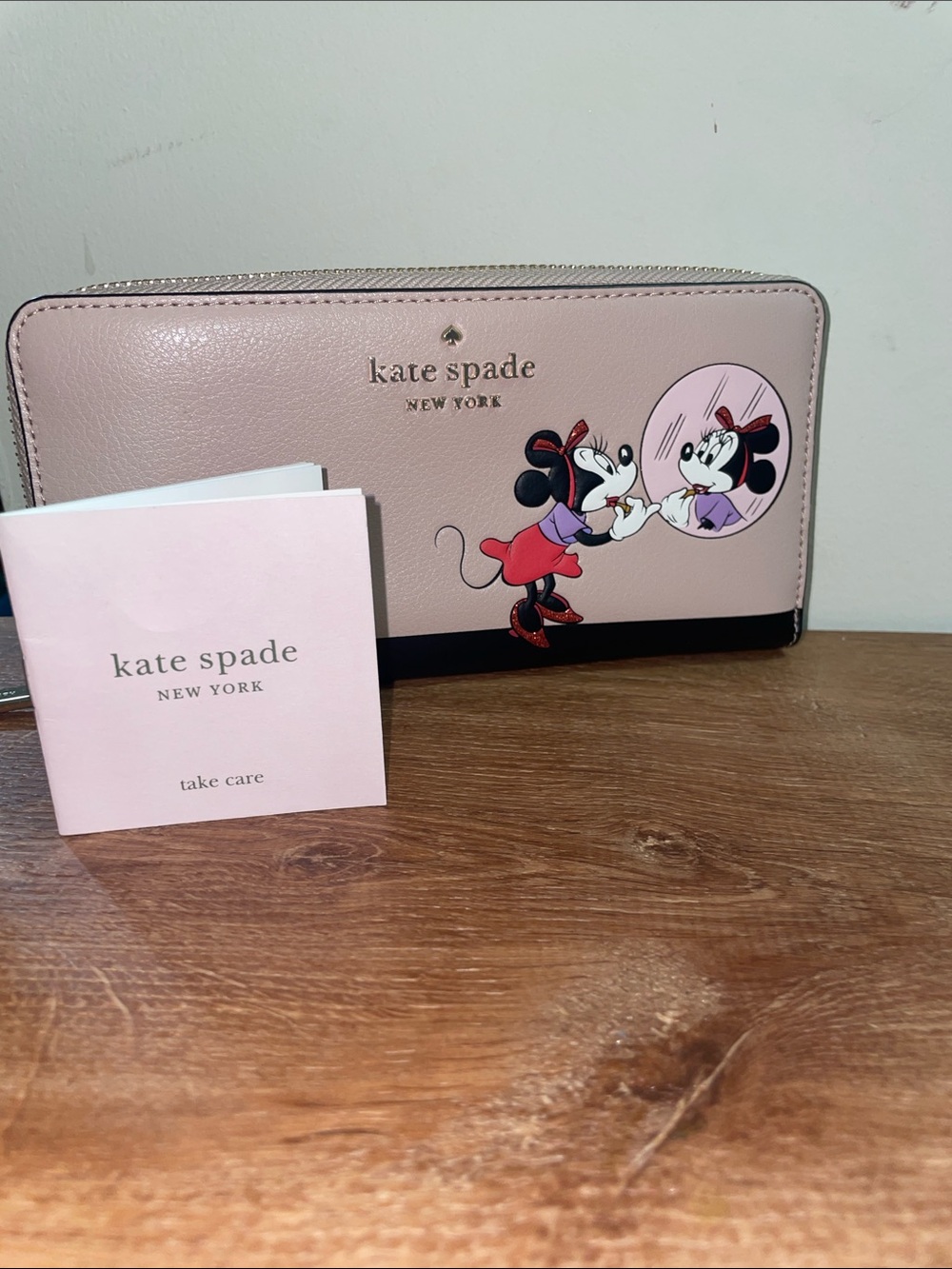 kate spade Pink Minnie Mouse Zip-Around Wallet with Mirror Graphic